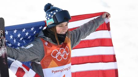 Brita Sigourney celebrates after winning the halfpipe bronze medal at the 2018 Olympic Winter Games. (Getty Images - David Ramos)
