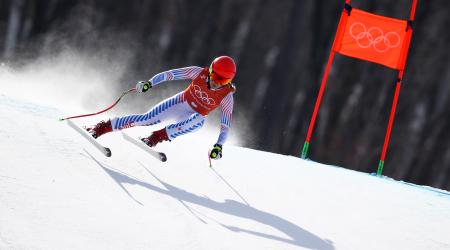 Mikaela Shiffrin competes in the second of three scheduled downhill training runs Monday. (Getty Images - Ezra Shaw)