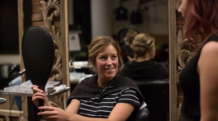 2018 Olympic Bronze medalist freeskier Brita Sigourney gets her hair done at John Paul Mitchell Systems' focus salon, Raika Studio, for the 2018 New York Gold Medal Gala.