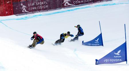 A scene from the FIS World Cup snowboardcross test event held at Solitude Mountain Resort in January 2017