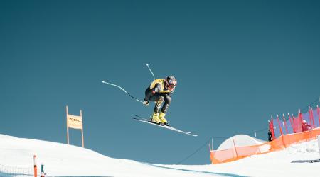 Steve Nyman during men's downhill training in Lake Louise, 2019.