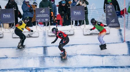 Brenna Huckaby and Dennae Russell of the U.S. on course in Pyha