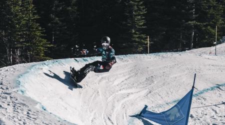 Noah Elliott on the banked slalom course in Mt. Sima