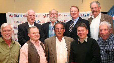 USSA’s Westhaven Award is given annually to recognize an outstanding USSA/FIS technical delegate. The donors of this award are Fraser and Teddy West. Pictured are all Westhaven recipients: Back row: Bill Slattery, Barry 'Bear' Bryant, Tom Winters, Ted Sutton Front row: Andy Hayes, Bruce Crane, Bob Dart, Jeff Lange, and Andy Wise USSA Chairman’s Awards Dinner, Friday, May 20, 2011, The Park City Marriott, Park City, UT Photo: Sarah Ely/USSA