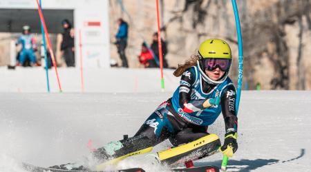 Audrey Crowley racing slalom in Cortina
