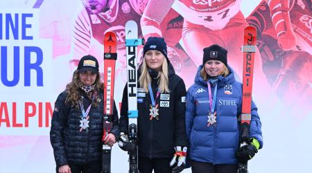 Audrey Crowley on the podium in Courchevel