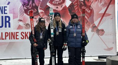 Audrey Crowley on the podium in Courchevel