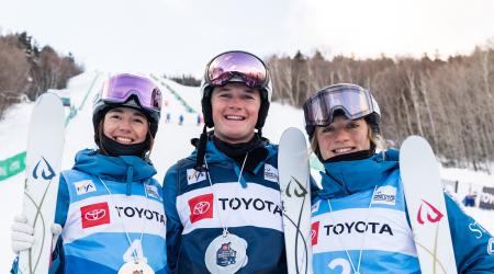 Jaelin Nick and Olivia smile after waterville moguls