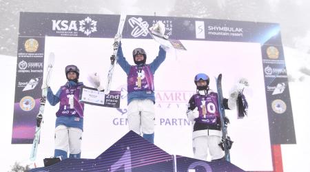 Tess Johnson and Jaelin Kauf on the podium in Almaty