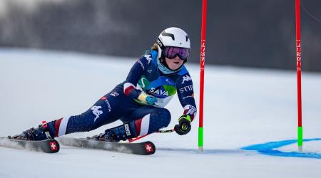 Audrey Crowley skis giant slalom in Maribor