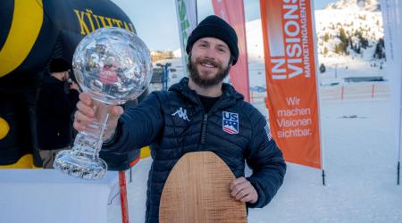 Noah Elliott with his Crystal Globe in Kuhtai, Austria