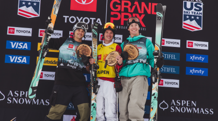 Nick Goepper, Alex Ferreira, and Matt Labaugh on the podium at the Toyota U.S. Grand Prix