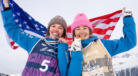 Jaelin and Tess bitting their World Championship medals 