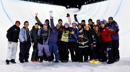 halfpipe team celebrates in Calgary