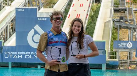 Dehlinger and Kuhn on top of the podium at the Utah Olympic Park